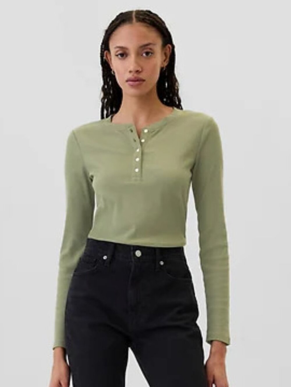 GAP Ribbed Henley T-shirt Green XL